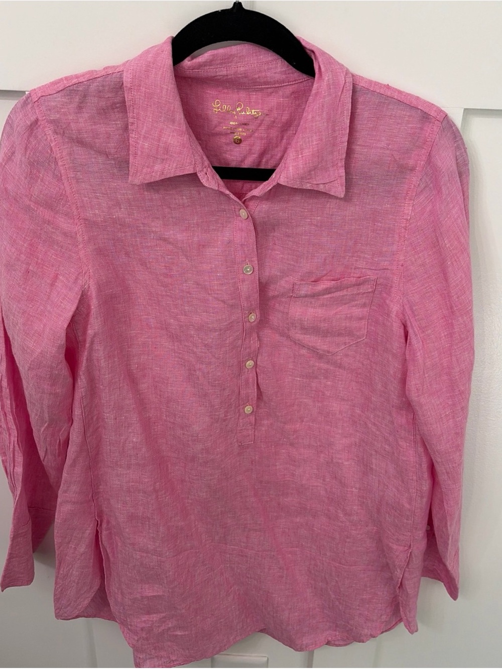 Pink Linen Button-Front Tunic Shirt -Lilly Pulitzer-Size 6